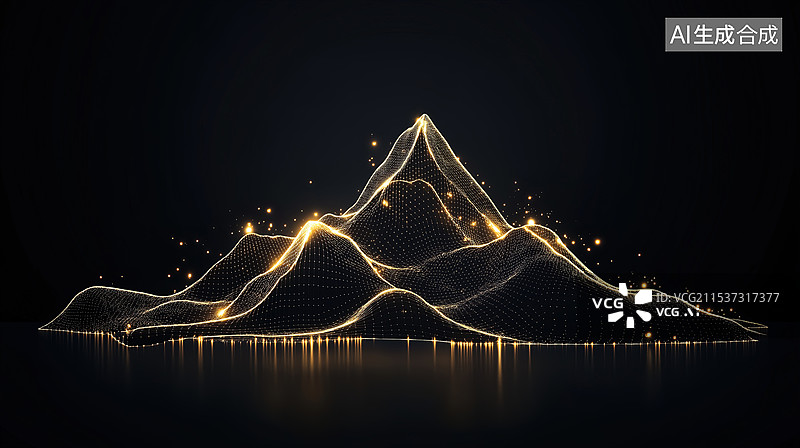 【AI数字艺术】金色粒子山脉图片素材