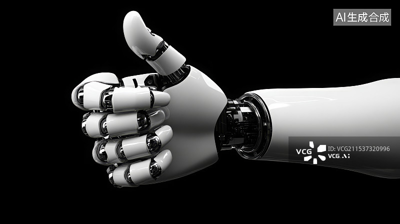 【AI数字艺术】黑色背景，智能机器人竖起大拇指，象征着人工智能技术的成功图片素材