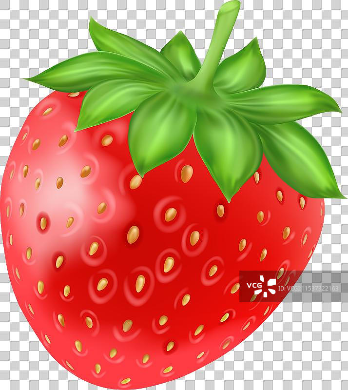 逼真的整颗草莓，红色浆果带有黄色。图片素材