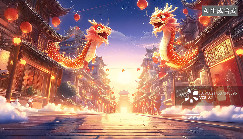 【AI数字艺术】年货节电商类3D场景，传统中国建筑，灯笼烟花，新年 元旦 元宵节 节日 春节图片素材