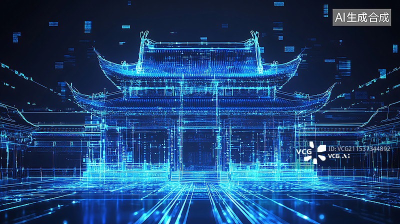 【AI数字艺术】传统古建数字化背景图图片素材