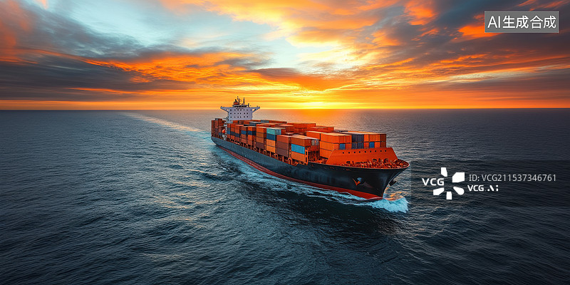 【AI数字艺术】航行在大海上的集装箱货轮海上立体集装箱货船图片素材