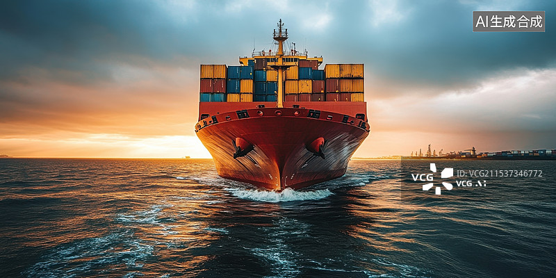 【AI数字艺术】航行在大海上的集装箱货轮海上立体集装箱货船图片素材