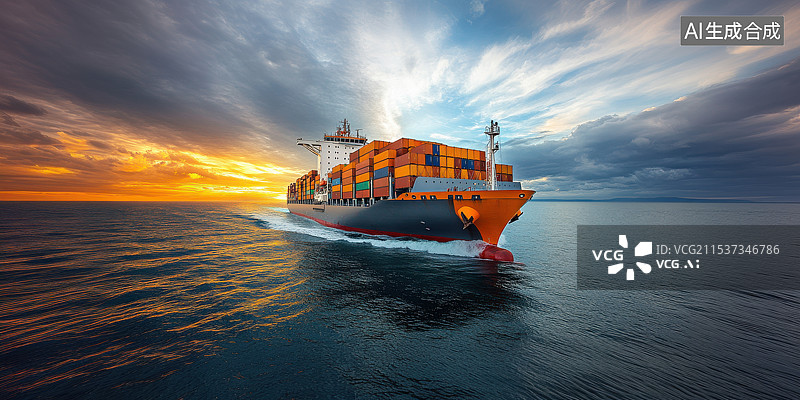 【AI数字艺术】航行在大海上的集装箱货轮海上立体集装箱货船图片素材
