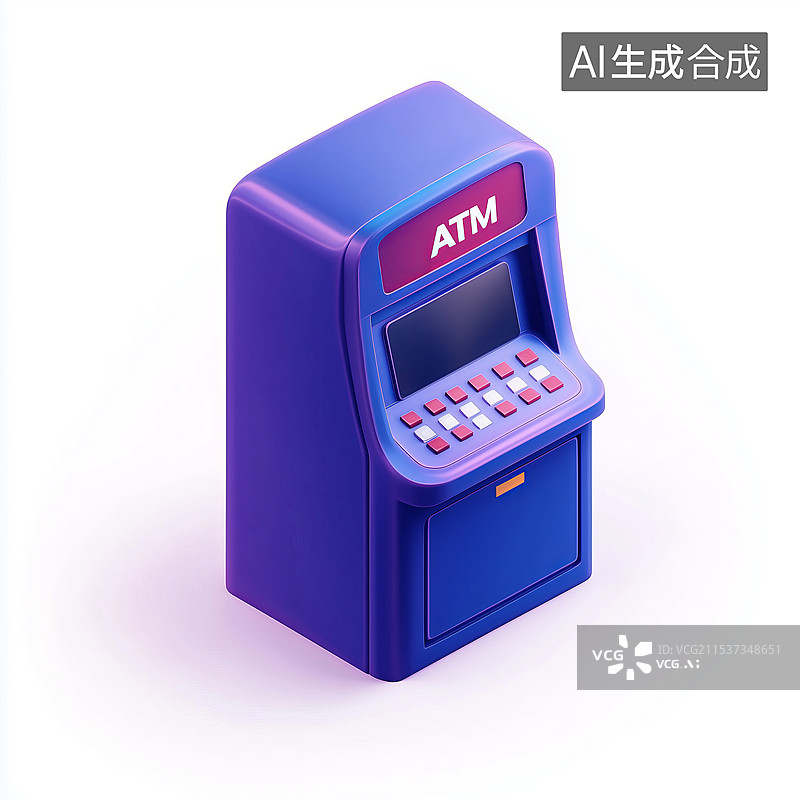 【AI数字艺术】3D卡通蓝色ATM机取款机插画元素图片素材