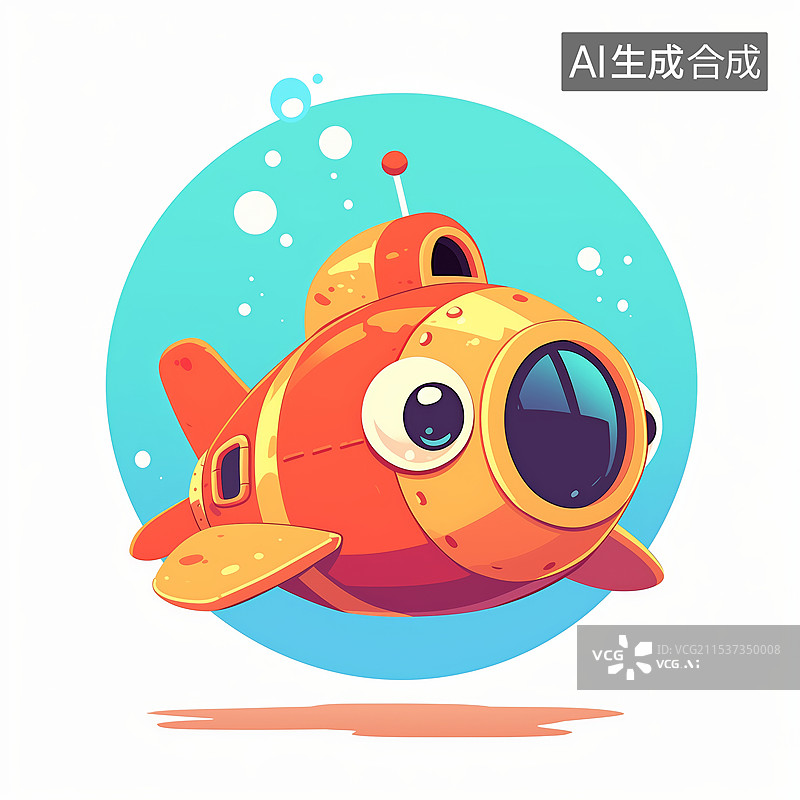 【AI数字艺术】卡通潜水艇插画元素图片素材