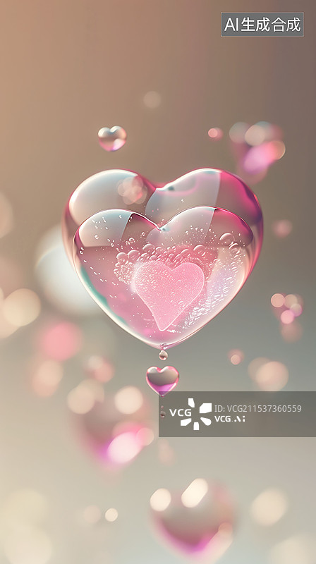 【AI数字艺术】3D渲染情人节爱心气泡图片素材