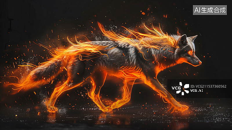 【AI数字艺术】燃烧的火焰狼图腾 横版图片素材