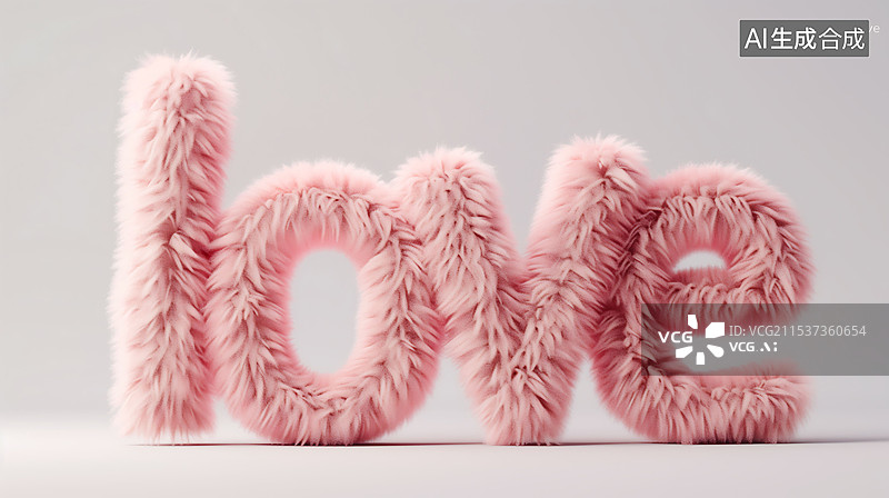 【AI数字艺术】3D渲染毛茸茸的英文LOVE图片素材