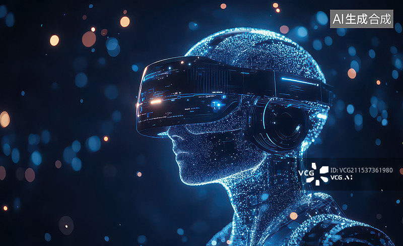【AI数字艺术】未来人工智能佩戴vr设备图片素材