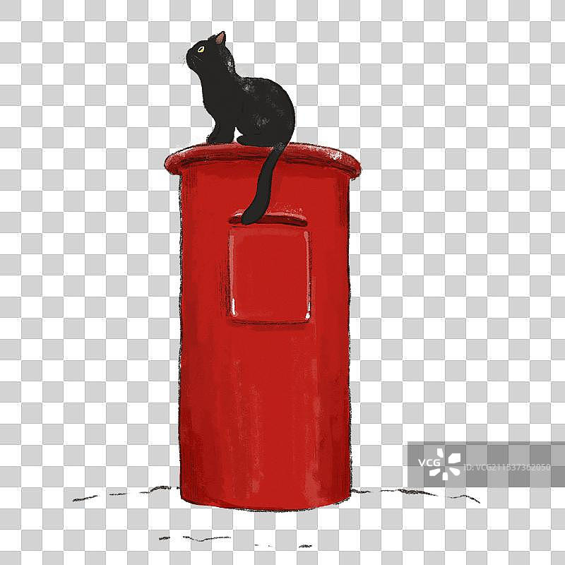 蹲在邮筒上的黑猫图片素材