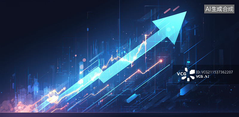【AI数字艺术】蓝色科技互联网商务金融粒子抽象箭头图标概念背景图片素材