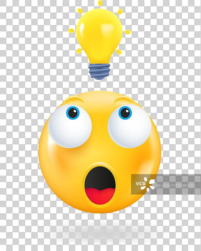 黄色可爱的表情符号脸与灵感灯泡图片素材