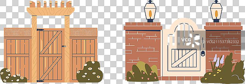 木栅栏和门的建筑设计图片素材