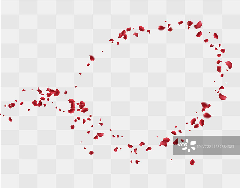 逼真的红玫瑰花瓣与透明背景图片素材