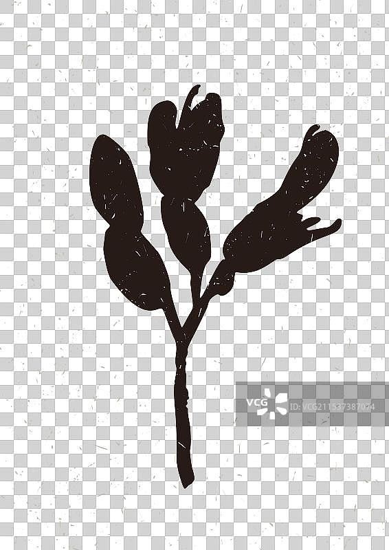 手工制作的亚麻刻版野花小枝图案图片素材