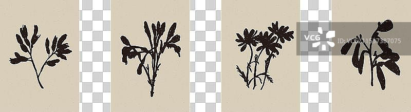 手工制作的亚麻刻版野花小枝图案图片素材