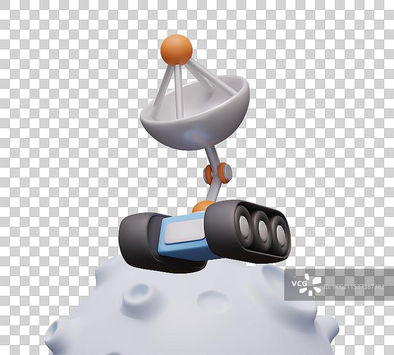 在有陨石坑的行星上进行月球研究的太空探测器图片素材