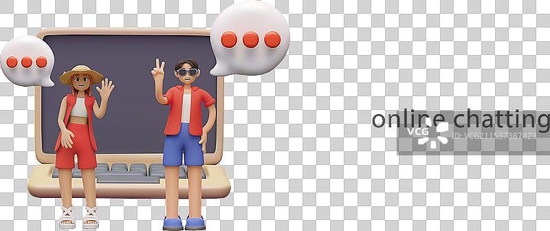 在线聊天概念中的男女角色图片素材