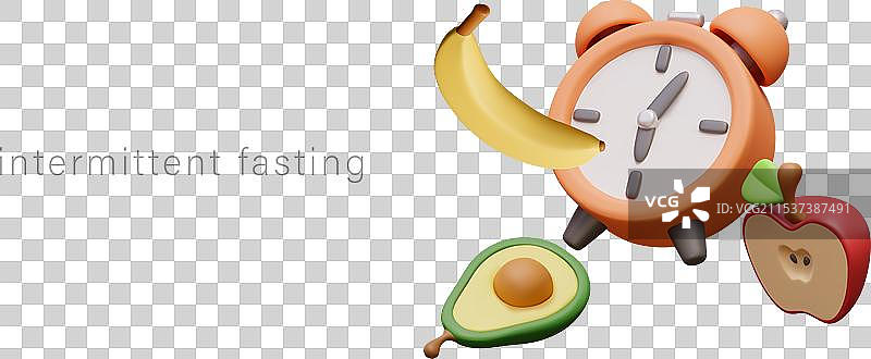 可爱的3D闹钟与间歇性禁食的概念图片素材