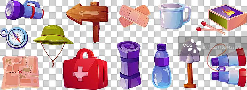 卡通图形中的旅游设备大套装图片素材