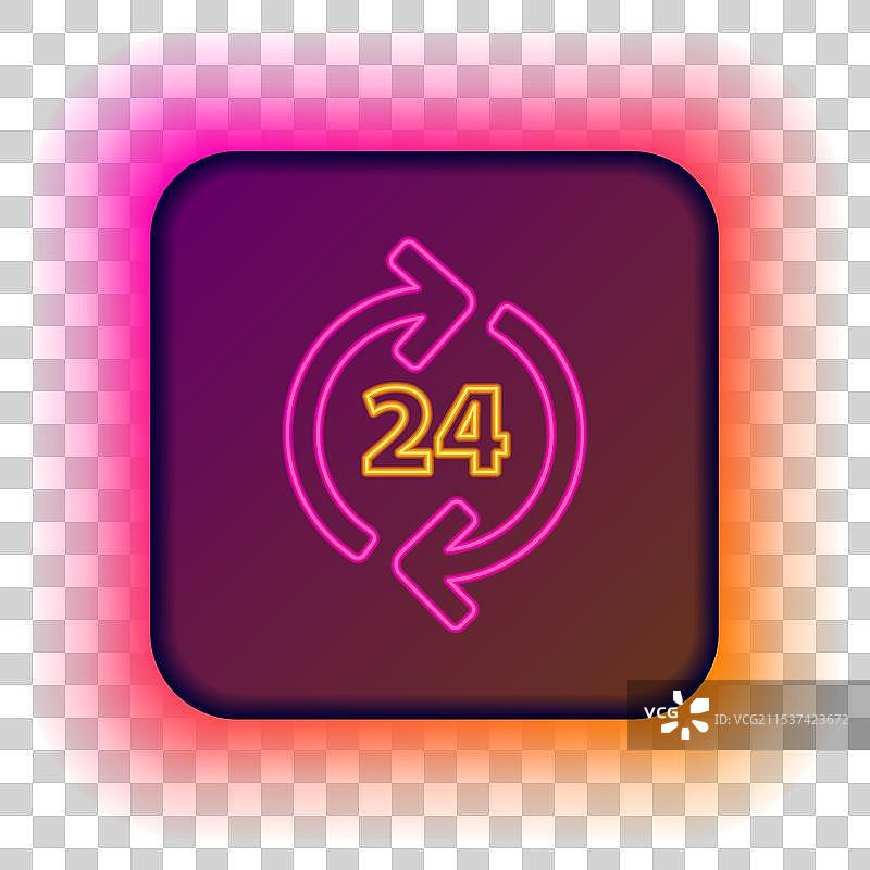 发光的霓虹线电话24小时支持图标图片素材