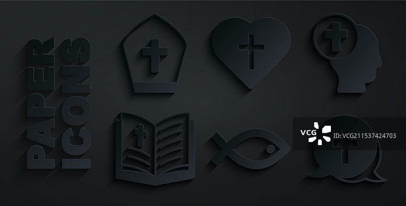 基督教鱼符号、牧师和圣经书籍图片素材