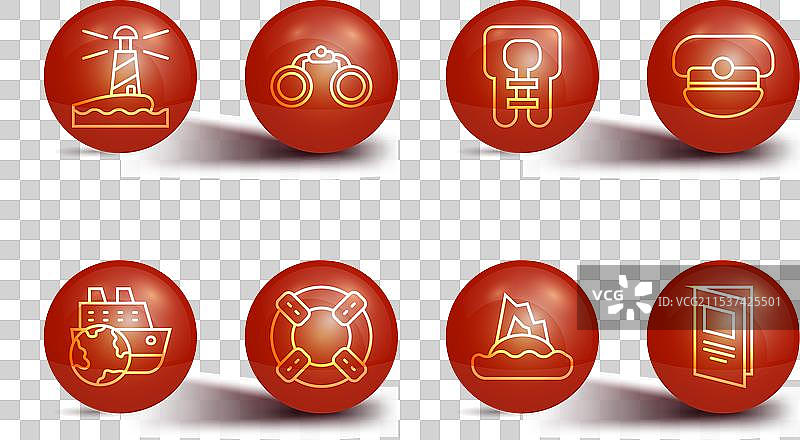 灯塔、游轮、船长帽的线条图案图片素材