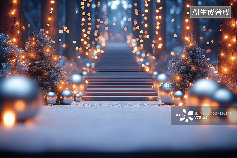 【AI数字艺术】梦幻冬日圣诞节展台背景图片素材