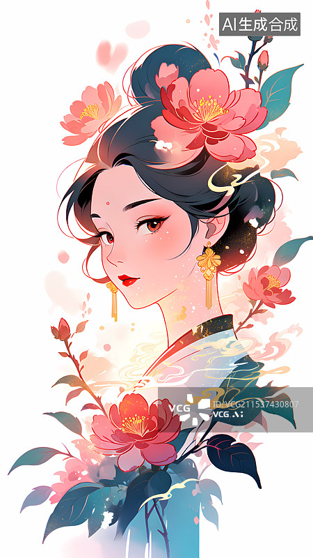 【AI数字艺术】古风水墨女生插画图片素材