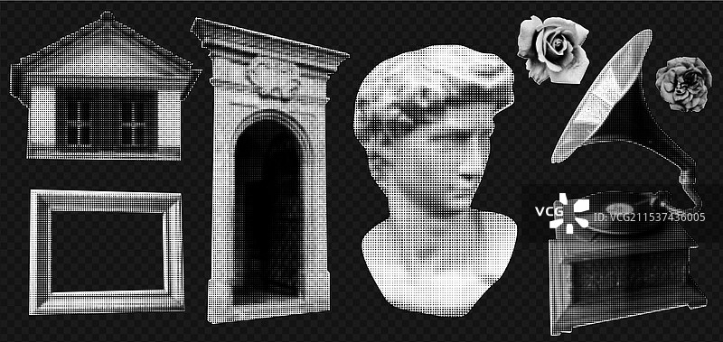 希腊雕塑留声机的半色调图案图片素材