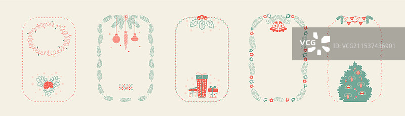 手绘复古圣诞框架套装图片素材