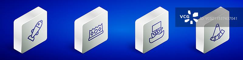 等距线条鱼王冠维京船图片素材