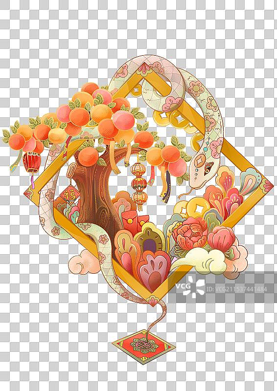 手绘新国潮春节新年元素图片素材