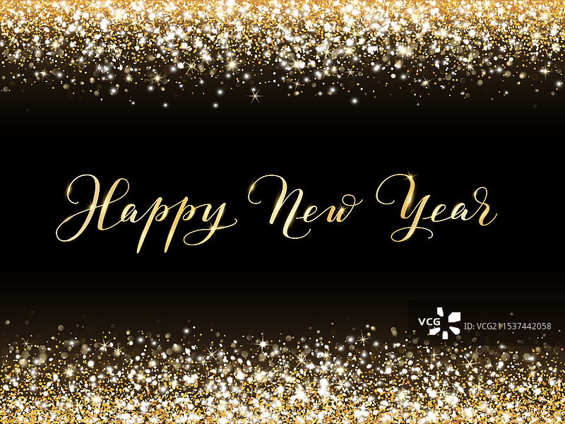 新年横幅，黑色背景上的金色闪光灯图片素材