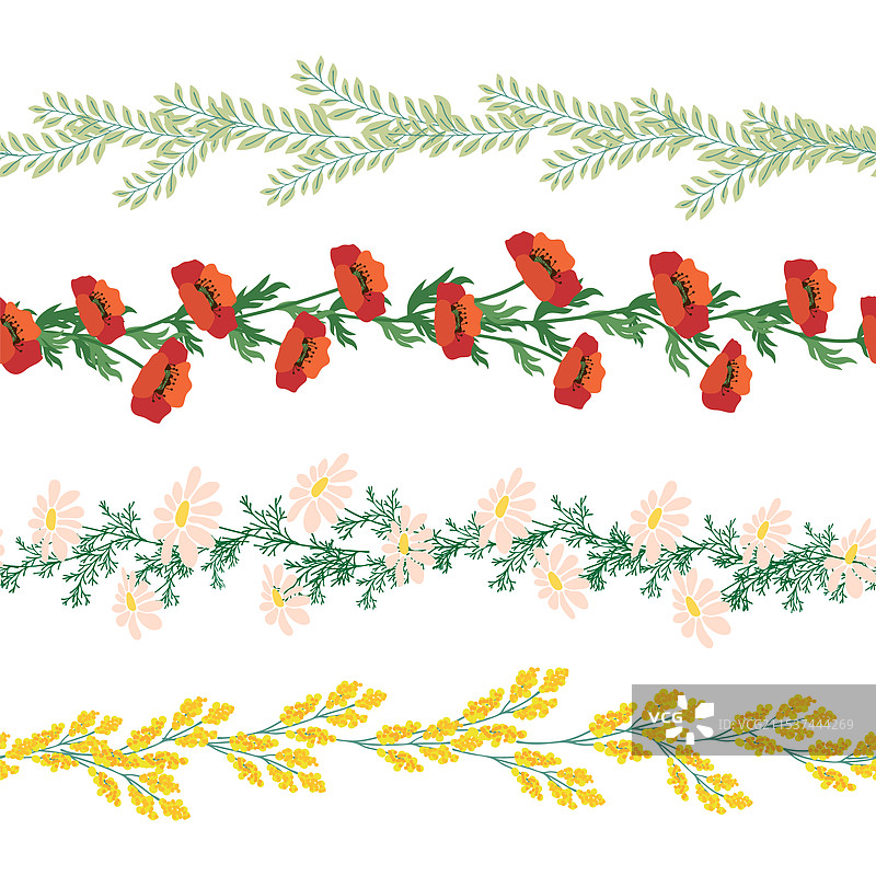 洋甘菊横向边框无缝图案图片素材