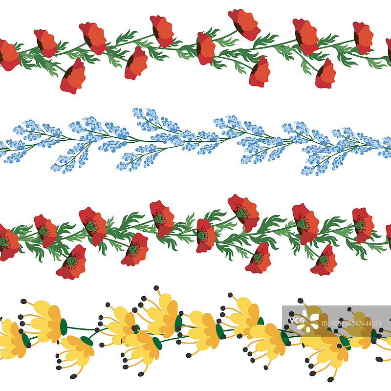 洋甘菊横向边框无缝图案图片素材