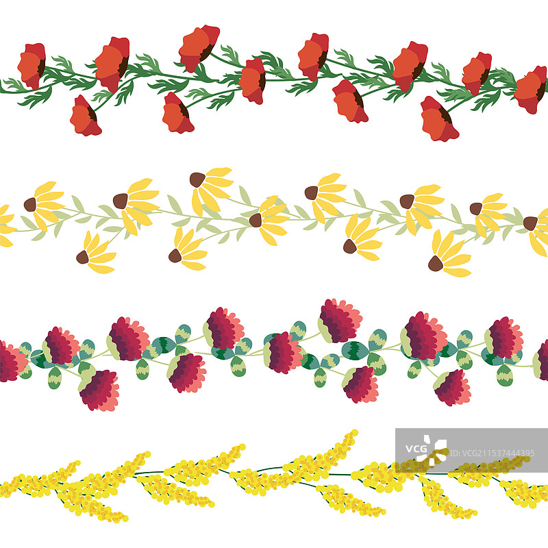 洋甘菊横向边框无缝图案图片素材