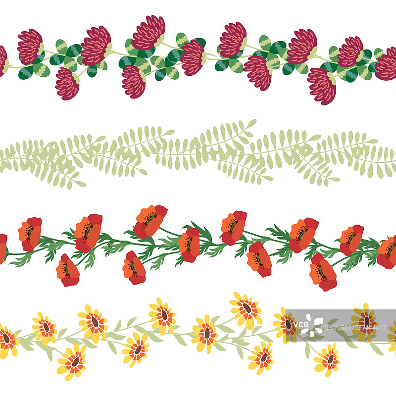 洋甘菊横向边框无缝图案图片素材
