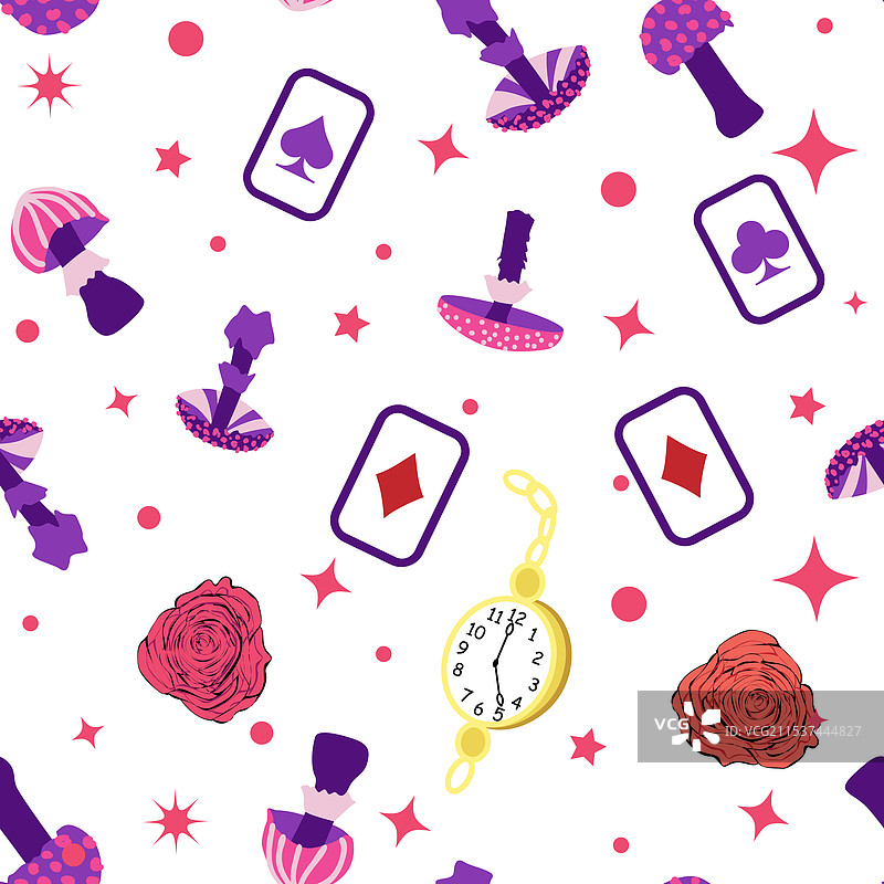 仙境图案元素：兔子和柴郡猫图片素材