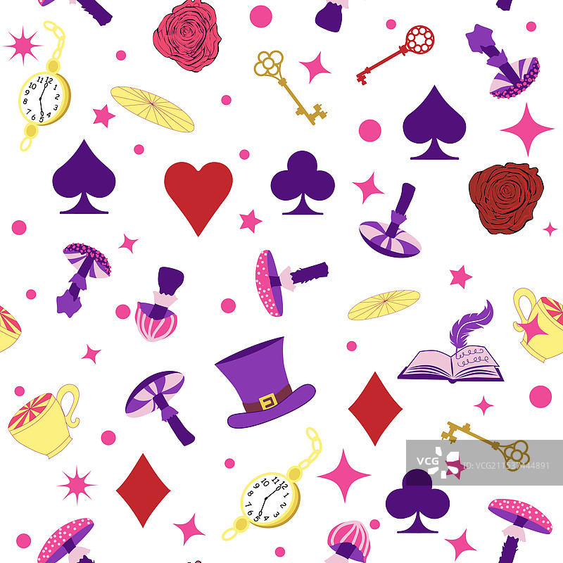 仙境图案元素：兔子和柴郡猫图片素材