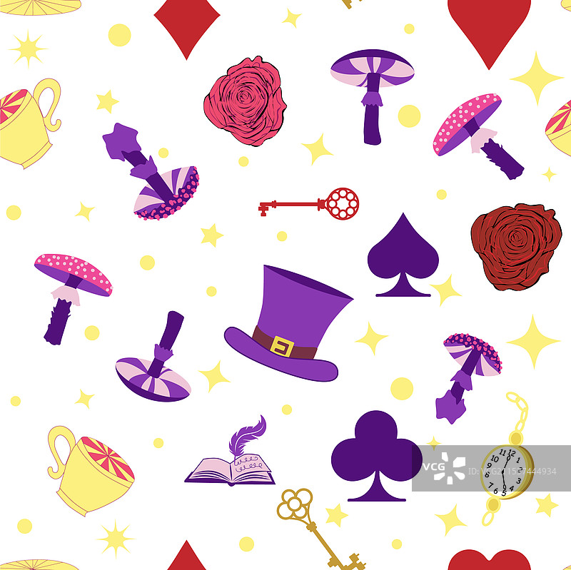 仙境图案元素：兔子和柴郡猫图片素材