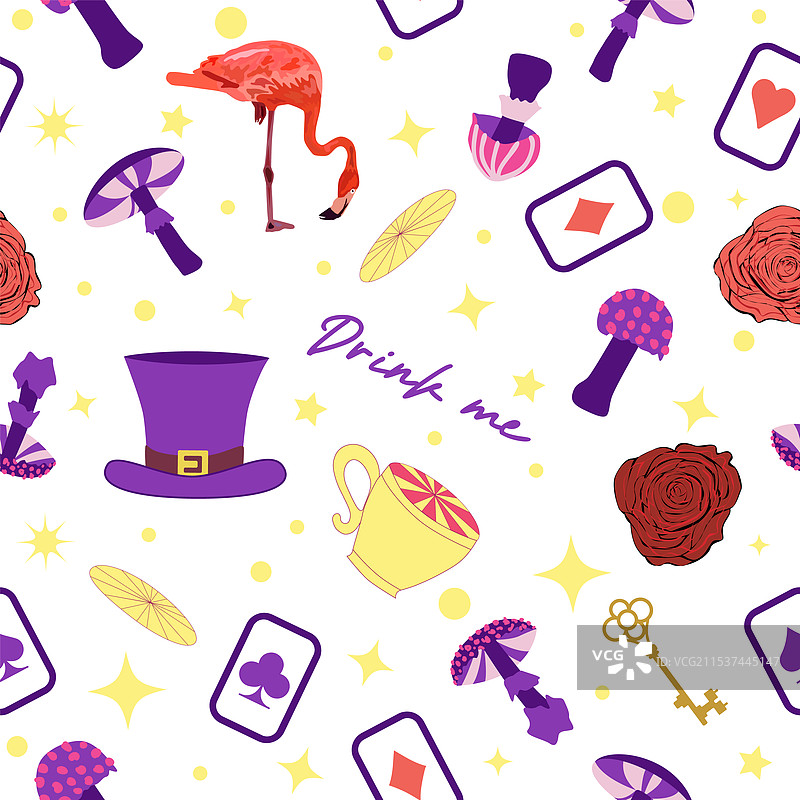 仙境图案元素：兔子和柴郡猫图片素材