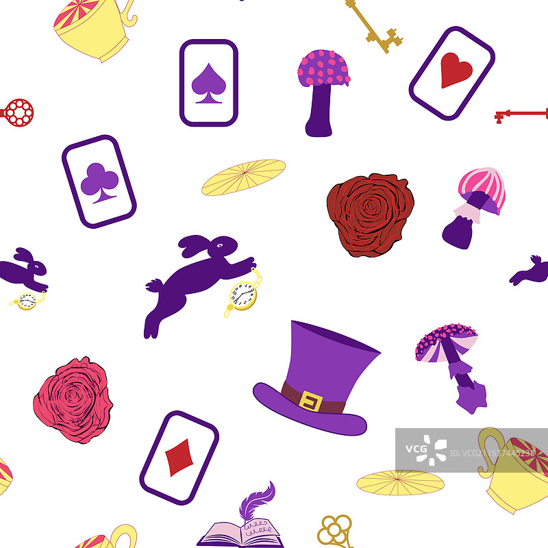 仙境图案元素：兔子和柴郡猫图片素材