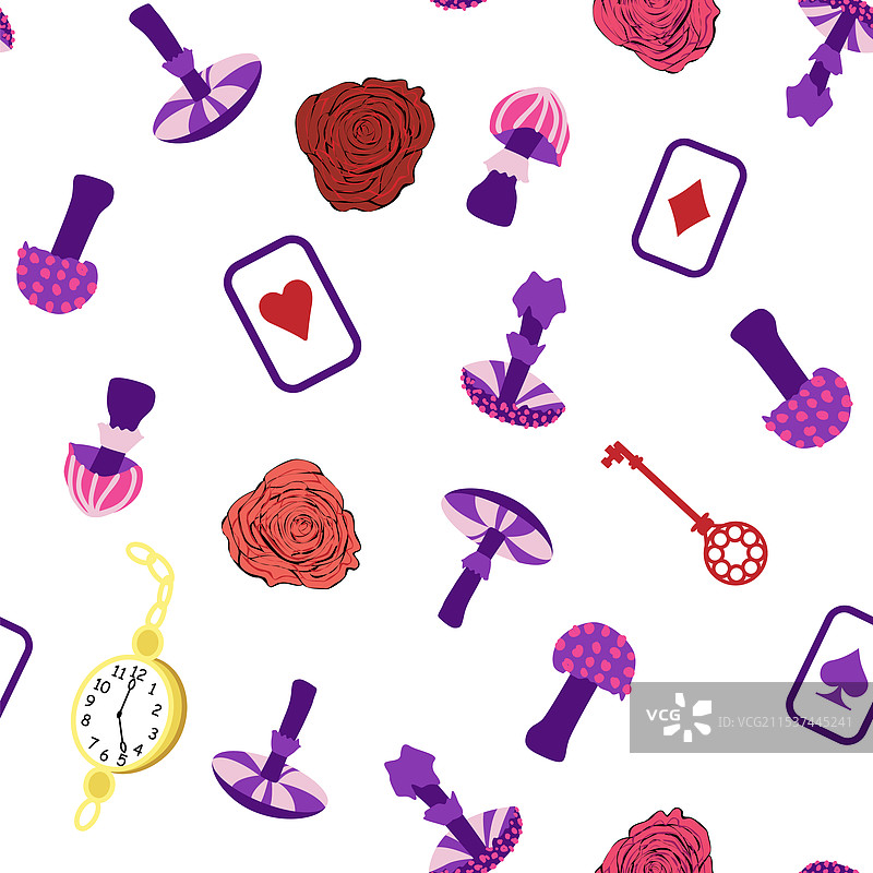 仙境图案元素：兔子和柴郡猫图片素材