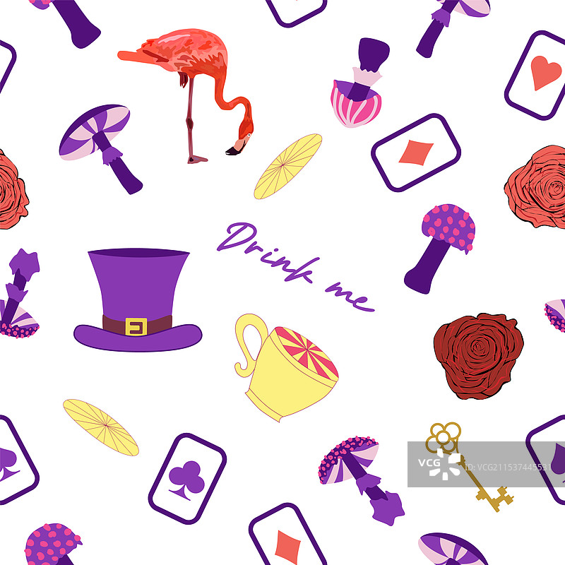 仙境图案元素：兔子和柴郡猫图片素材