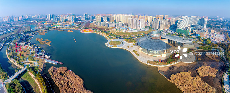 中国河北保定东湖关汉卿大剧院航拍风光图片素材