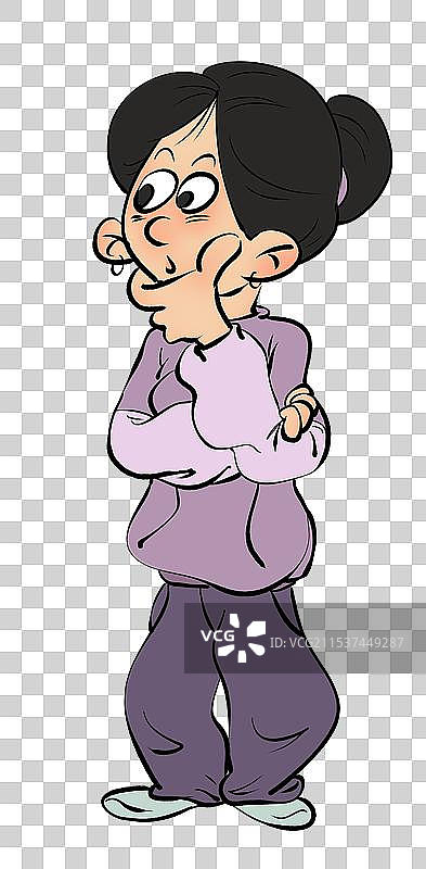 环抱着双手斜眼思考问题的卡通女性人物元素图片素材