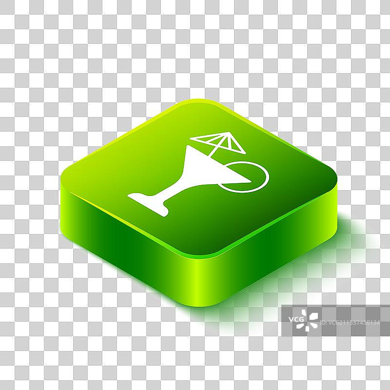 等距马提尼酒杯图标，背景为绿色图片素材