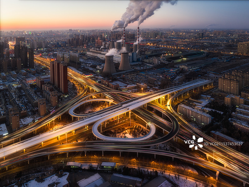 长春世纪大街立交桥蓝调航拍图片素材